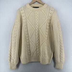 STANDUN Sweater Mens XL Pure New Wool Fisherman Pullover Jumper Off White VTG